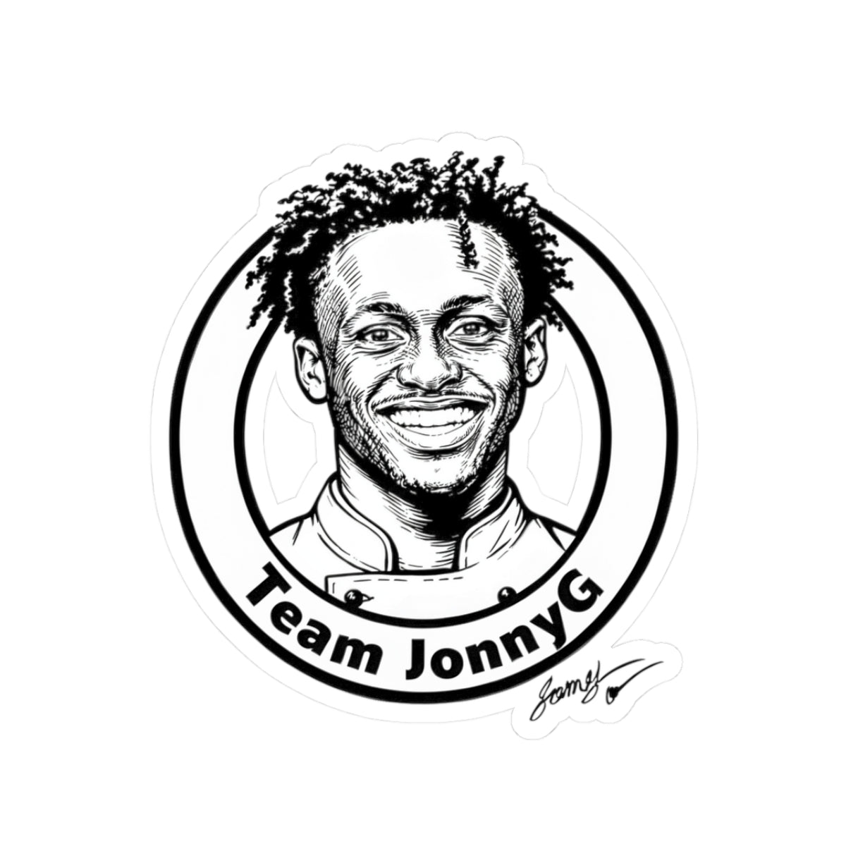 Team JonnyG Portrait Sticker — Black & White Kiss-Cut Laptop Decal